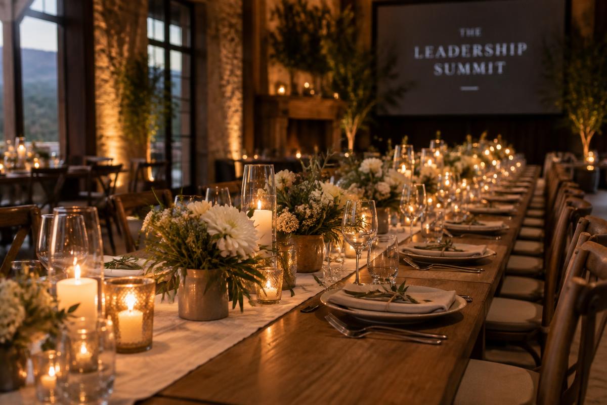 Elegant long table set for the Annual Kingdom Summit